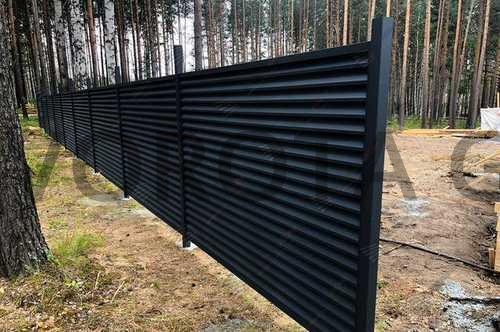 Забор жалюзи металлические горизонтальный черного цвета